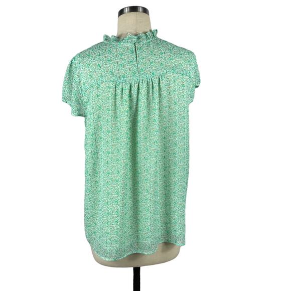 JOIE Pastel Green Cap Sleeve Metallic Floral Popover Blouse Women's XL Top - Picture 3 of 8